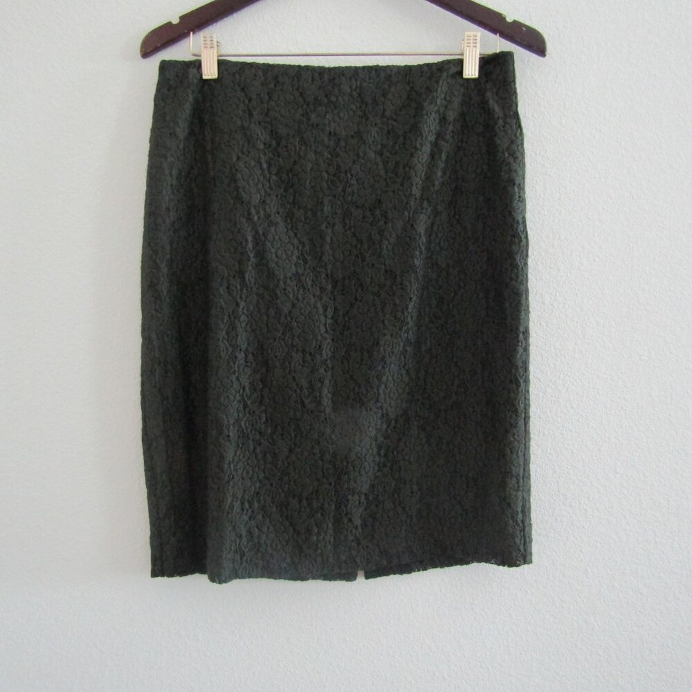 Ann Taylor Pencil Skirt 10 Petite Green Floral Lace Feminine Classic Business